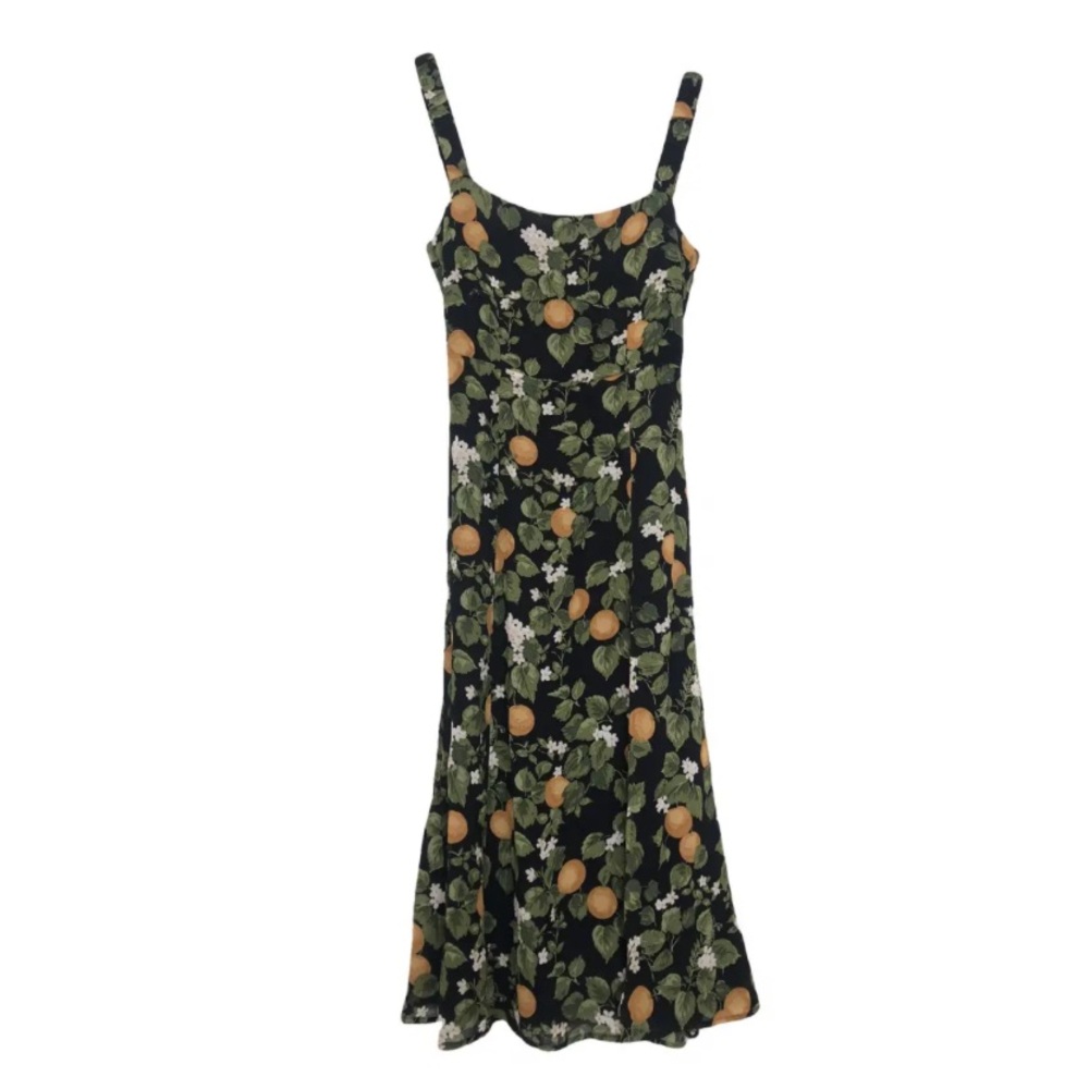 Reformation Christine Clementine print orange yellow midi dress size 2